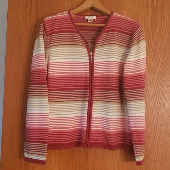 Cute Christopher & Banks Striped Zippered Cardigan Sz L - Picture 1 of 6